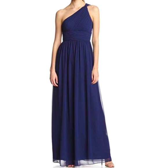 Donna Morgan Navy Chiffon One Shoulder Dress - Picture 2 of 11